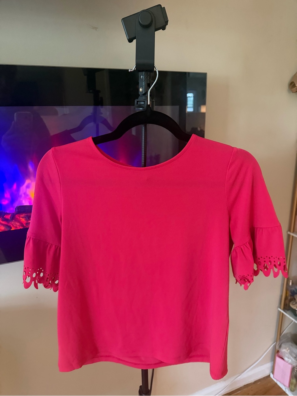 Banana Republic Hot Pink Eyelet Sleeve Blouse